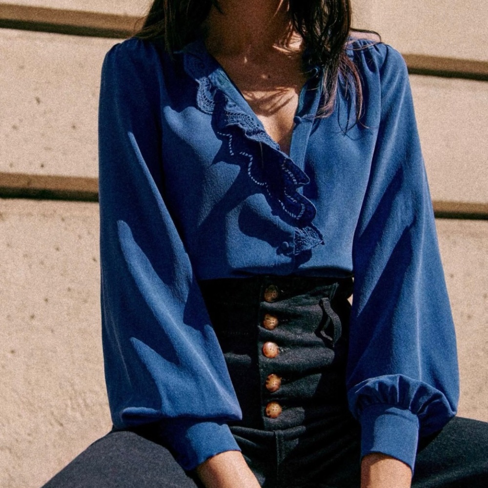 Sézane Chloé Shirt in Electric Blue, size 36